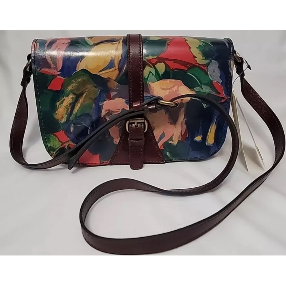 Patricia Nash Red and Green Crossbody Bag with Artistic Pattern